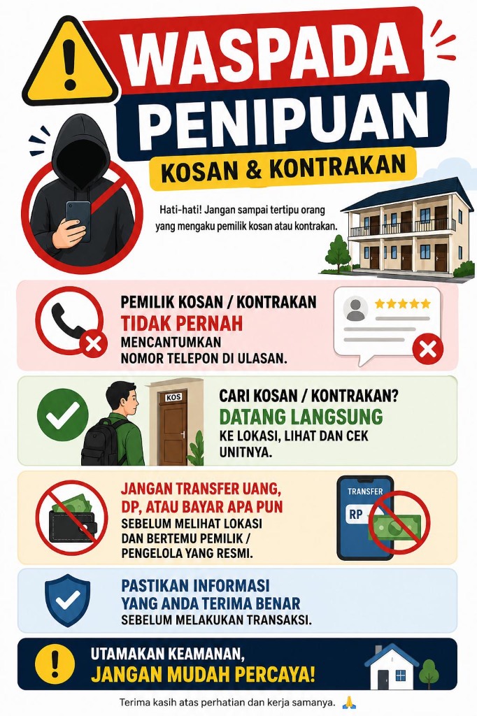 Poster Waspada Penipuan Kosan dan Kontrakan Valany